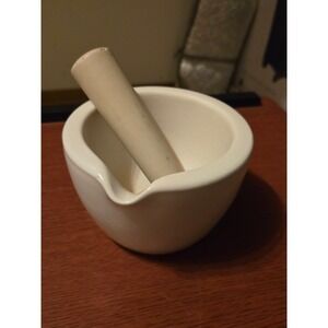 Vintage Coors USA 00 White Ceramic Mortar and Pestle Set Apothecary Kitchenware